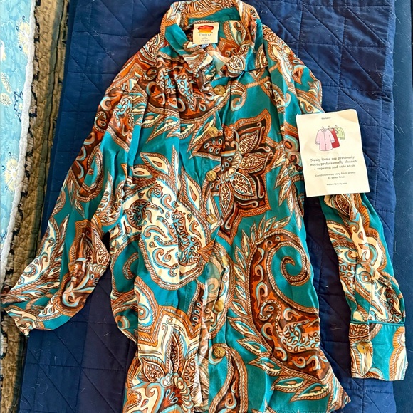 FARM Rio Tops - Teal Paisley Button-Up Shirt